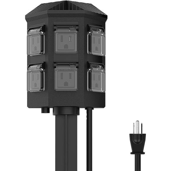 Power Strip Timer, Dusk to Dawn Sensor Outdoor, 6 Ft Extension Cord Waterproof - Picture 1 of 7